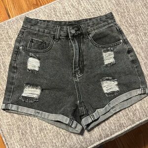 SHEIN Black Ripped Denim Jean Short Womens 4 Small